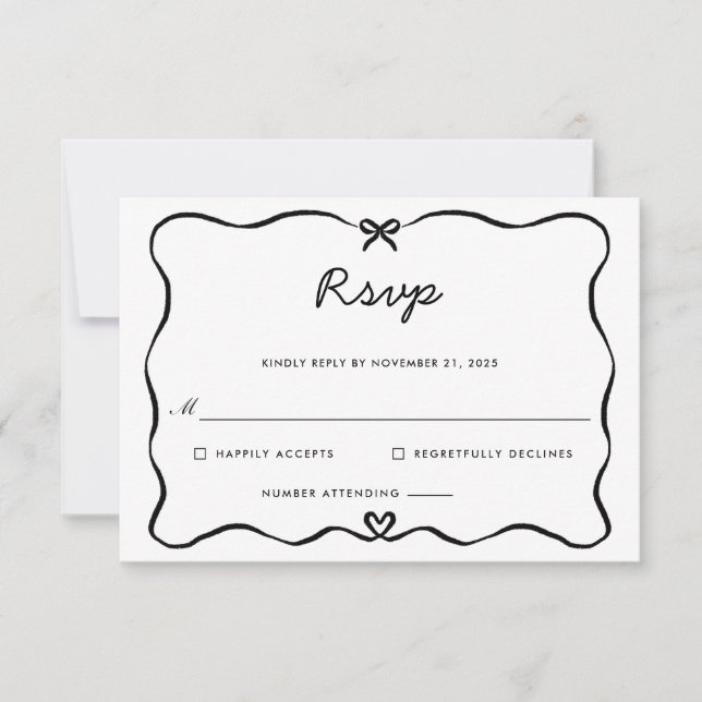 Minimalist Script Cute Bow Heart Frame RSVP (Front)