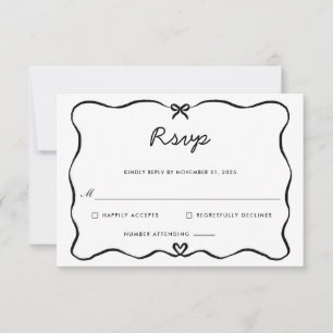 Minimalist Script Cute Bow Heart Frame RSVP Card