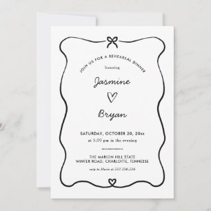 Minimalist Script Cute Heart Bow Rehearsal Dinner Invitation