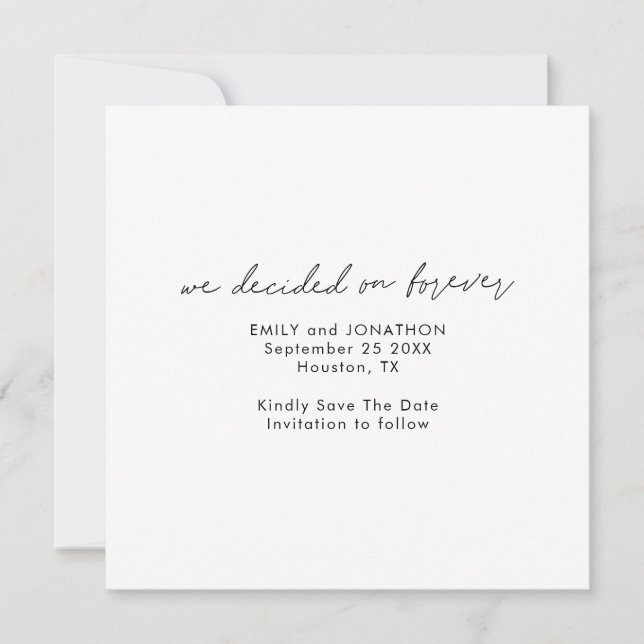 Minimalist Script Decided on Forever Square Save The Date (Front)