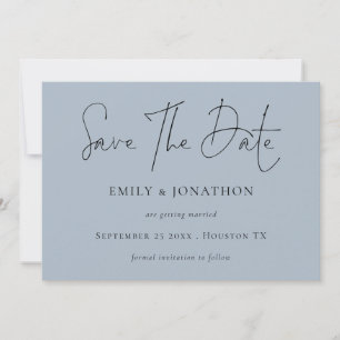 Minimalist Script Dusty Blue Save The Date