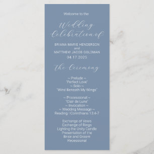 Minimalist Script Dusty Blue Wedding Program Programme