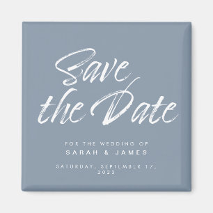 Minimalist Script Dusty Blue Wedding Save The Date Magnet