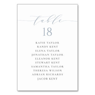 Minimalist Script Dusty Blue Wedding Seating Plan Table Number