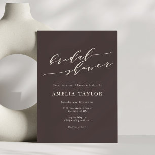 Minimalist Script Earthy Fall Brown Bridal Shower Invitation