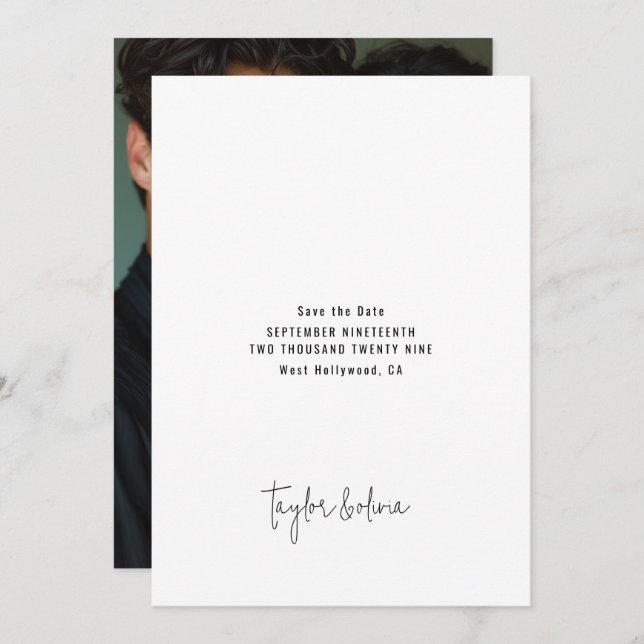 Minimalist Script Editorial Photo Wedding Save The Date (Front/Back)