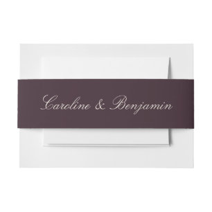 Minimalist Script Elegant Plum Wedding Names Invitation Belly Band