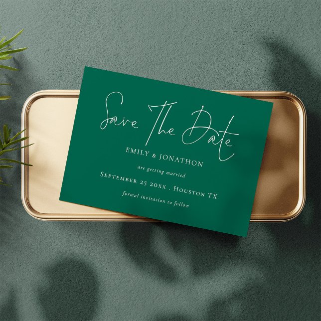 Minimalist Script Emerald Save The Date (Available digitally and printed)
