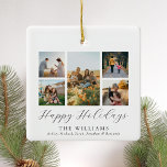 Minimalist Script Family Photo Collage Ceramic Ornament<br><div class="desc">Create your own personalised family photo collage ornament.</div>