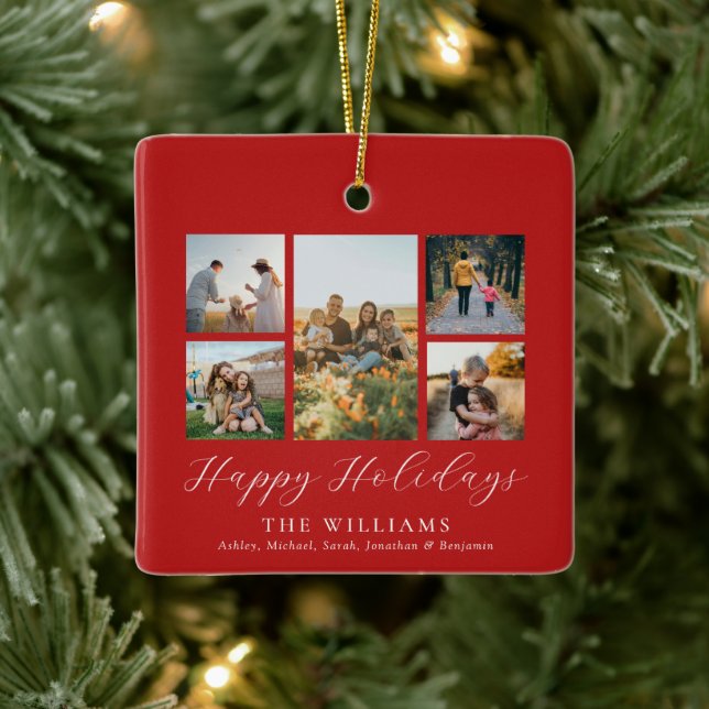 Minimalist Script Family Photo Collage Ceramic Ornament (Tree)