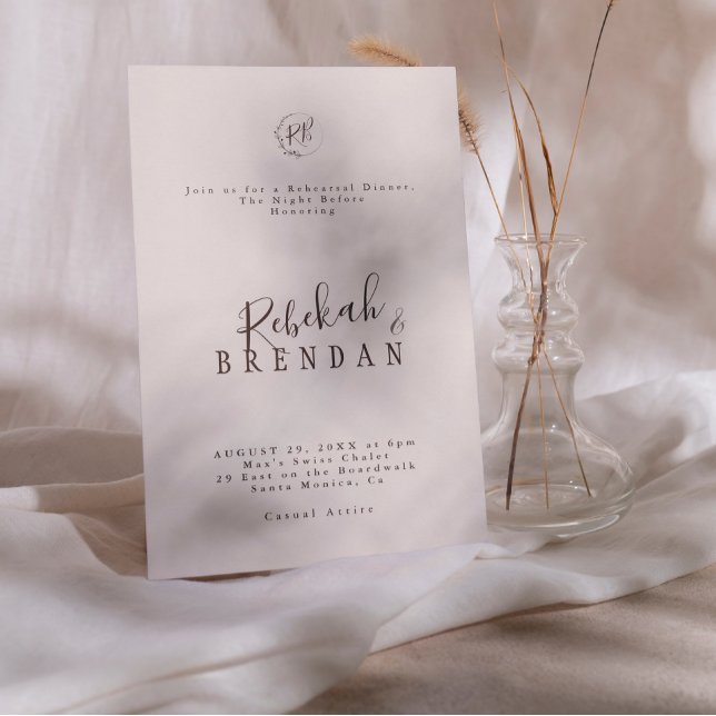 Minimalist Script Floral Monogram Rehearsal Dinner Invitation (Creator Uploaded)