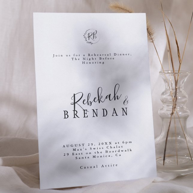Minimalist Script Floral Monogram Rehearsal Dinner Invitation (Creator Uploaded)