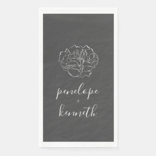 Minimalist Script Flower Black and White Wedding  Napkin