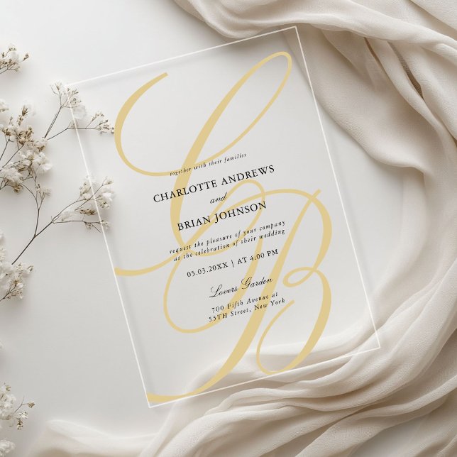 Minimalist Script Font Monogram | Elegant Wedding Acrylic Invitations (Minimalist Script Font Monogram | Elegant Wedding Acrylic Invitations)