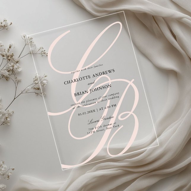 Minimalist Script Font Monogram | Elegant Wedding Acrylic Invitations (Minimalist Script Font Monogram | Elegant Wedding Acrylic Invitations)