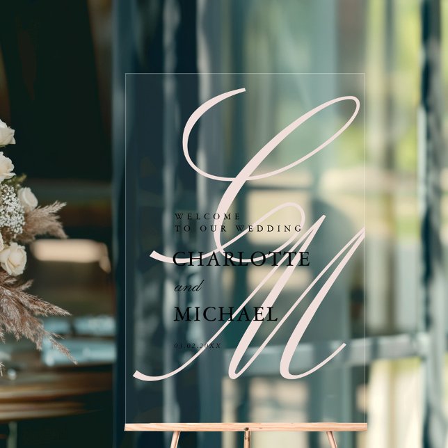 Minimalist Script Font Monogram | Elegant Wedding Acrylic Sign (Minimalist Script Font Monogram | Elegant Wedding Acrylic Sign with your name and date.)