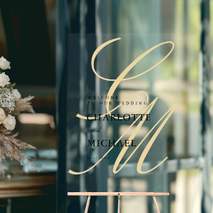 Minimalist Script Font Monogram   Elegant Wedding Acrylic Sign