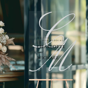 Minimalist Script Font Monogram Elegant Wedding Acrylic Sign