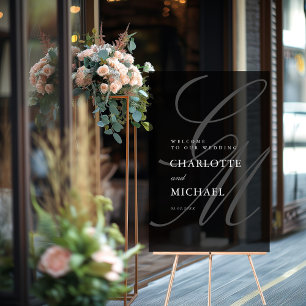 Minimalist Script Font Monogram   Elegant Wedding Acrylic Sign