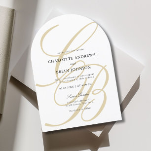 Minimalist Script Font Monogram   Elegant Wedding Invitation