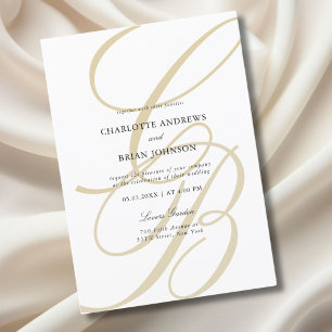 Minimalist Script Font Monogram   Elegant Wedding Invitation
