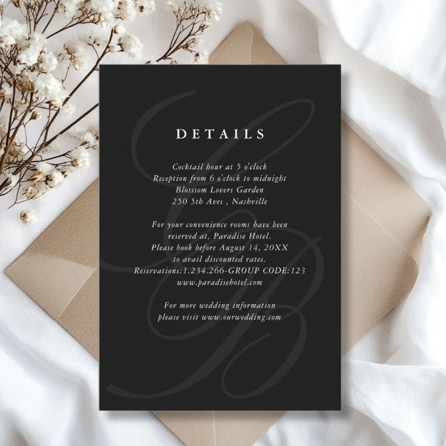 Minimalist Script Font Monogram | Elegant Wedding RSVP Card (Minimalist Script Font Monogram | Elegant Wedding Black RSVP Card)