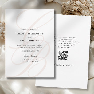 Minimalist Script Font Monogram QR Code Wedding Invitation