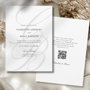 Minimalist Script Font Monogram QR Code Wedding Invitation