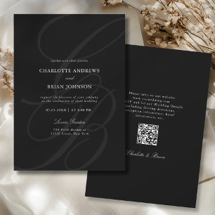 Minimalist Script Font Monogram QR Code Wedding Invitation
