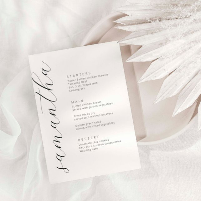 Minimalist Script Font Wedding Menu Card with Name (Creator Uploaded)