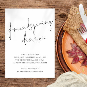 Minimalist Script Friendsgiving Dinner Black White Invitation