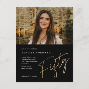 Minimalist Script Gold 50th Photo Birthday Postcard