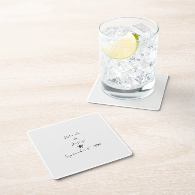 Minimalist Script Hand Written Typography Wedding Square Paper Coaster (Insitu)