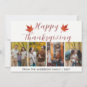 Minimalist Script Happy Thanksgiving 4 Photo Holiday Card