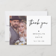 Minimalist Script Heart Wedding Thank You card