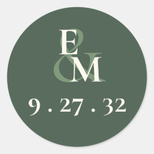 Minimalist Script Highland Moss Green Initials  Classic Round Sticker
