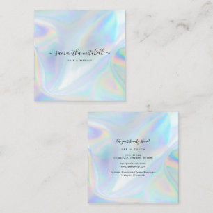 Minimalist Script Holographic Beautician Makeup Square Business Card