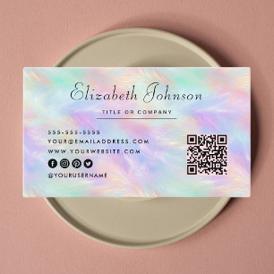 Minimalist Script Iridescent Opal Stylish Qr Code Business Card