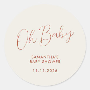 Minimalist Script ivory Oh Baby Classic Round Sticker