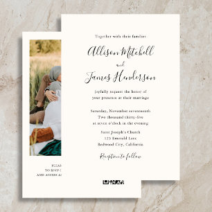 Minimalist Script Ivory Photo Wedding Invitation