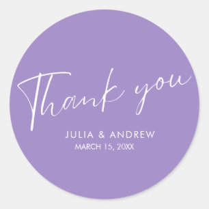 Minimalist script lavender thankyou Wedding Classic Round Sticker
