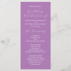 Minimalist Script Lavender Wedding Program Programme