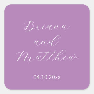Minimalist Script Lavender Wedding Square Sticker