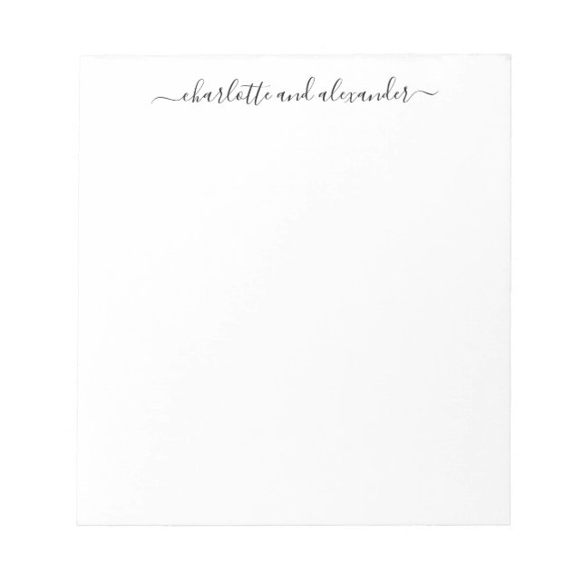 Minimalist Script Lettering Personalised Couples  Notepad (Front)