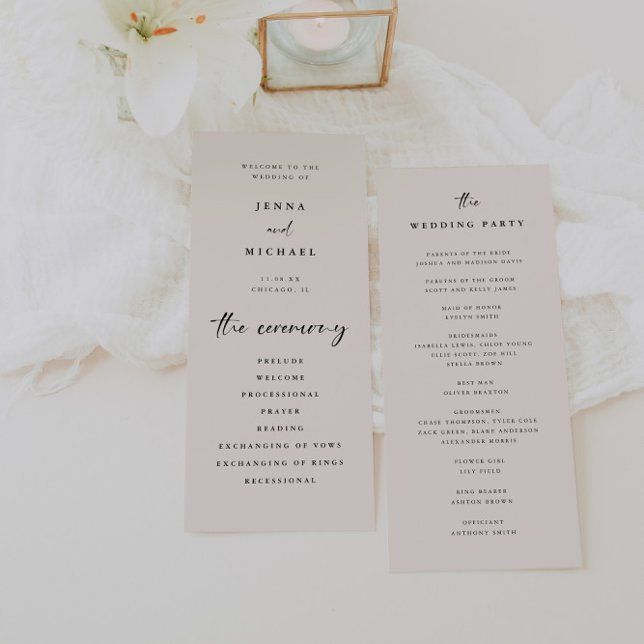 Minimalist Script Light Beige Wedding Ceremony Programme (Creator Uploaded)