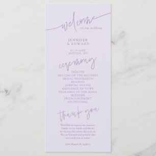 Minimalist Script Lilac Wedding Ceremony Program Programme