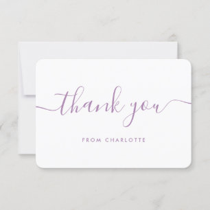 Minimalist Script Lilac Wedding Shower Birthday Thank You Card