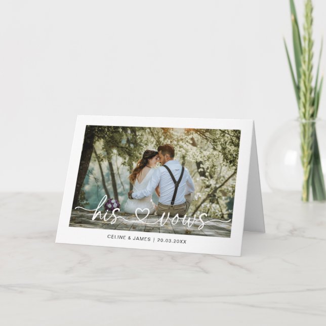 Minimalist Script Love Heart His Vows Card (Front)