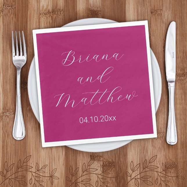 Minimalist Script Magenta Wedding Napkin (Creator Uploaded)