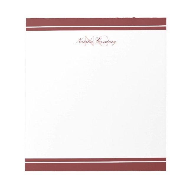 Minimalist Script Maroon Two Border Monogram Notepad (Front)